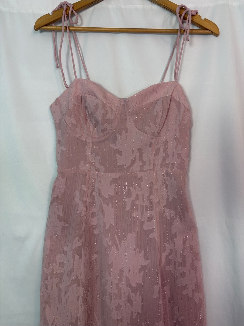 LULUS Loveliest Looks Blush Pink Floral Jacquard Tie-Strap Midi Dress Size S - Picture 7 of 13